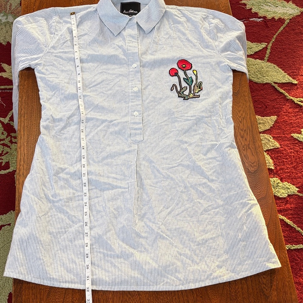 Sam Edelman Pin Striped Shirt Dress or Nightshirt with Floral Embroidery Large - Picture 7 of 9
